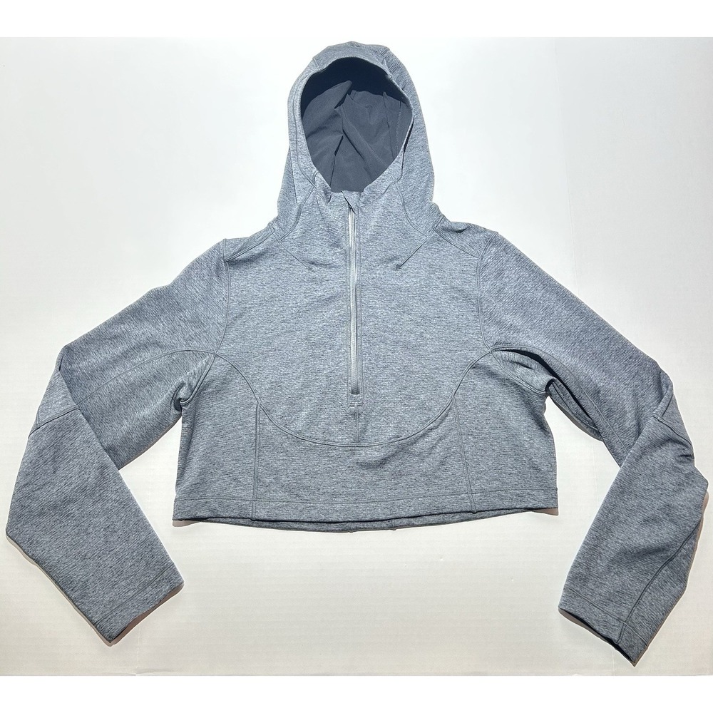 Lululemon 1/2 Zip Hoodie Womens Medium Cropped Grey Performance Stretch EUC